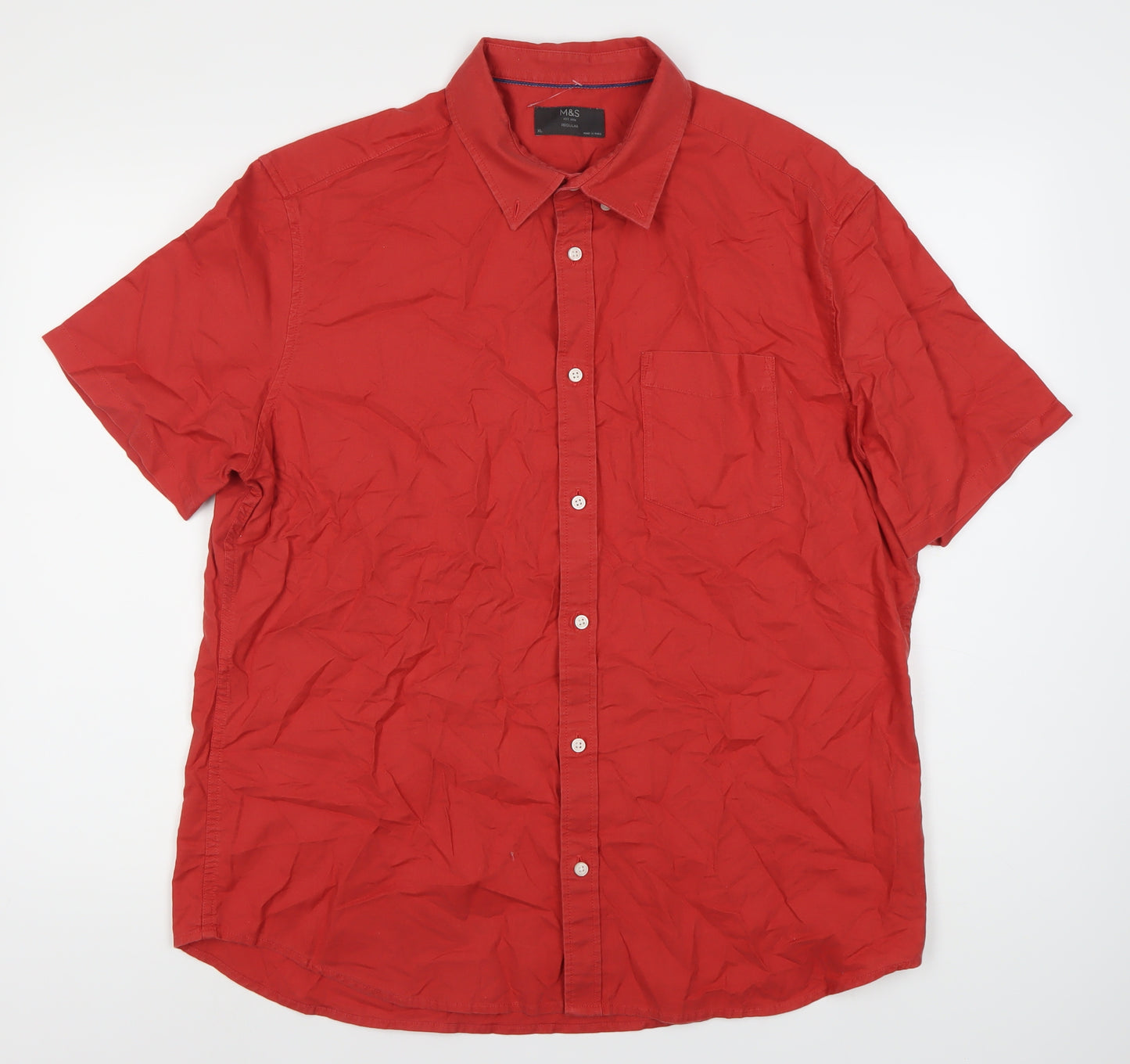 Marks and Spencer Men's Red XL Button-Up Shirt, Regular Fit