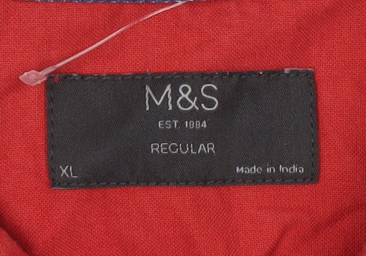 Marks and Spencer Men's Red XL Button-Up Shirt, Regular Fit