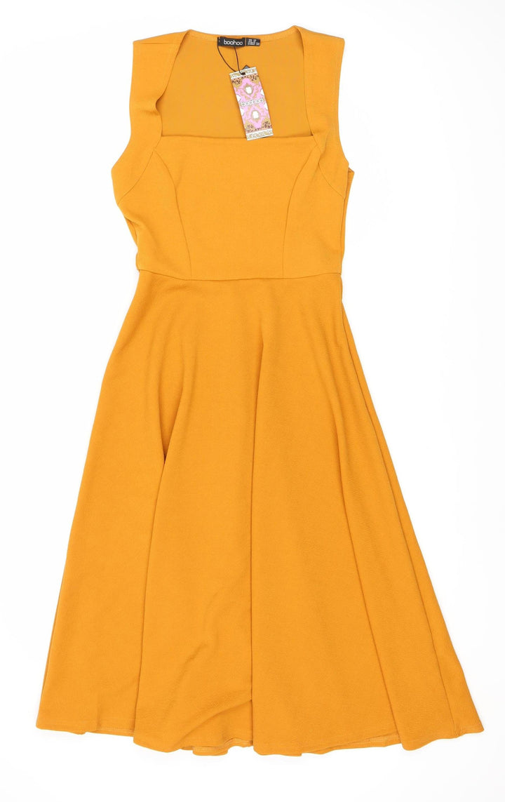 Boohoo Women's Orange A-Line Midi Dress Size 8