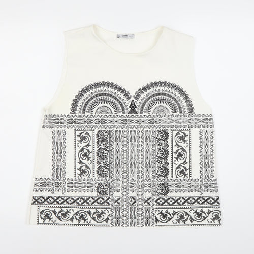 Zara Women's White Geometric Print Tank Top Size L