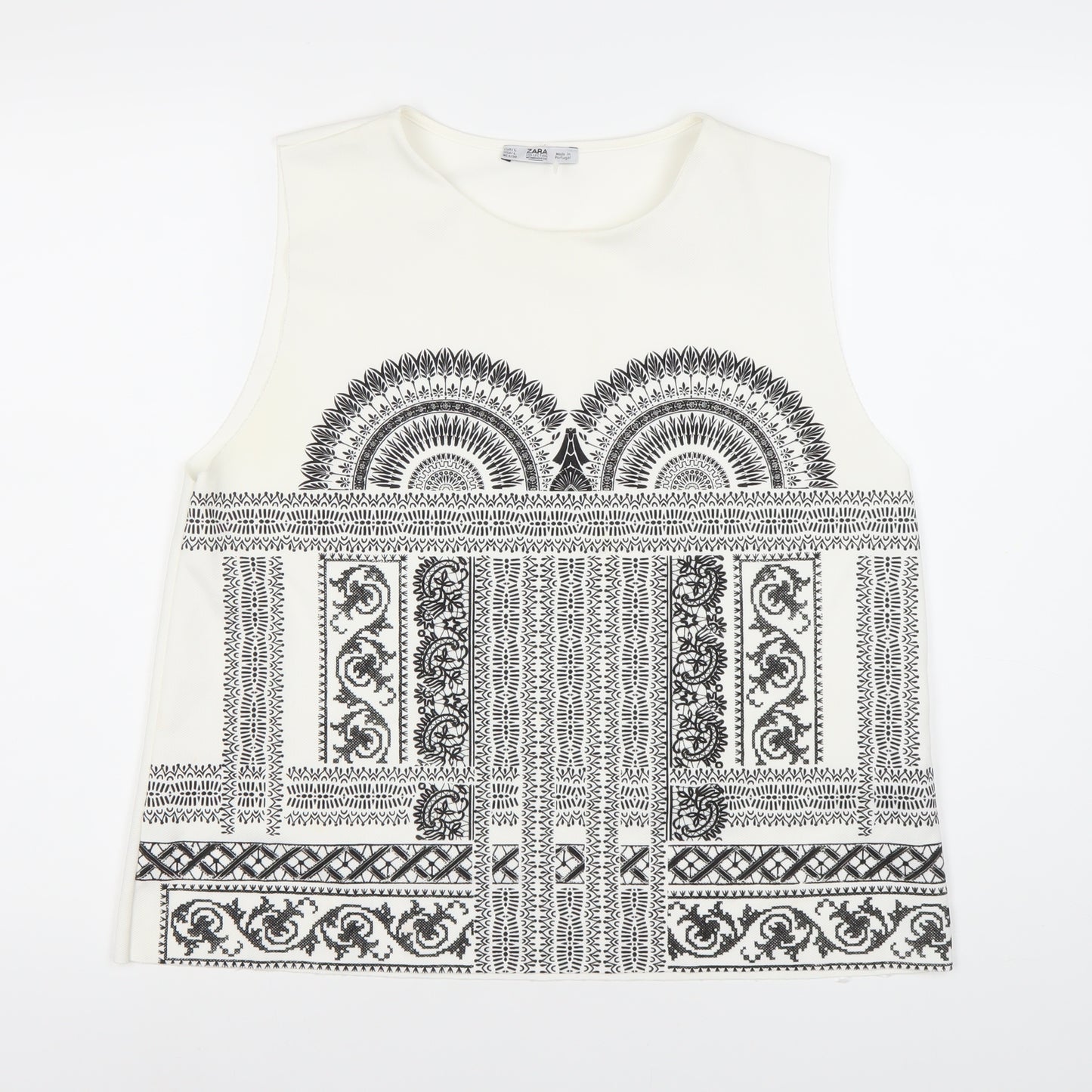 Zara Women's White Geometric Print Tank Top Size L