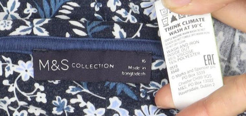 Marks and Spencer Women's Blue Floral 3/4 Sleeve Blouse