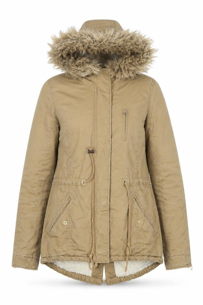 Front view of Divided Women's Beige Parka Coat, size 10
