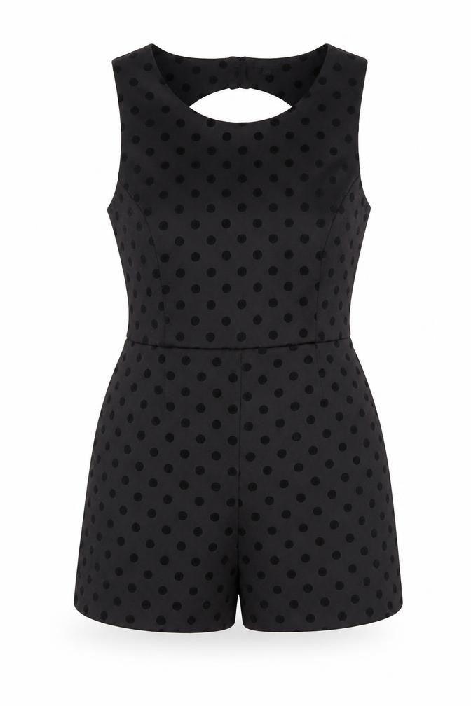 Front view of River Island Black Polka Dot Playsuit, Women's, size 12