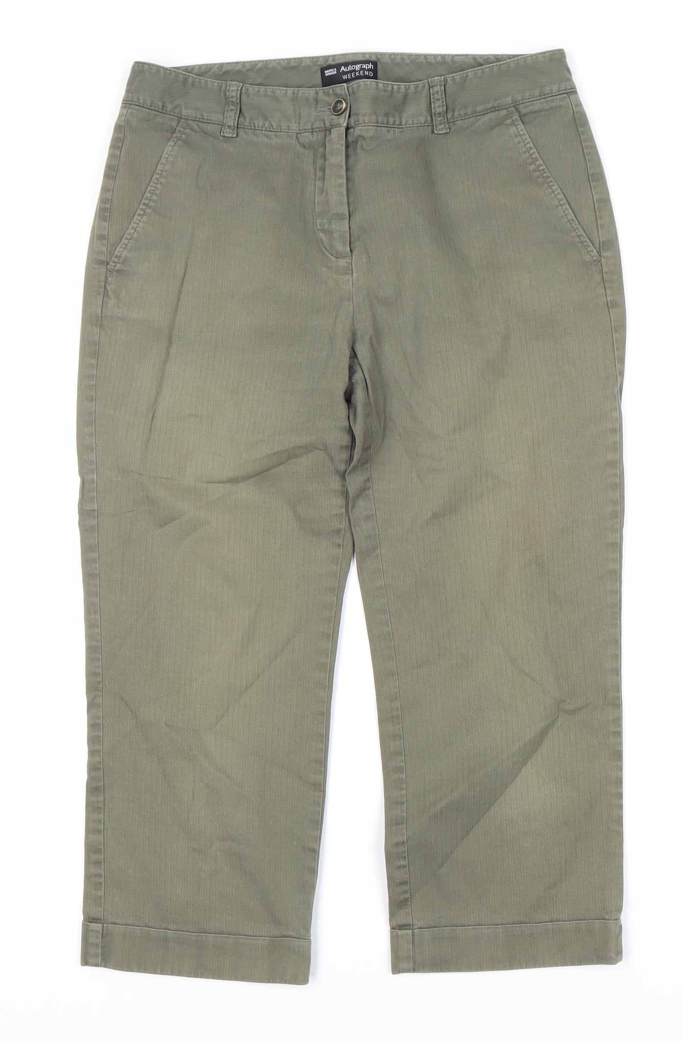 Marks and Spencer Chino Trousers, Green, Size 10, Women's