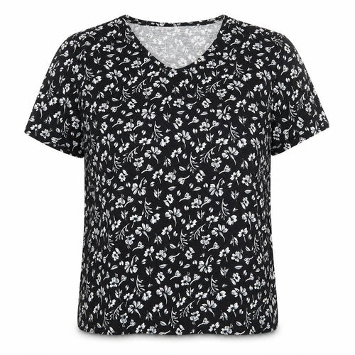 Damart Women's Black Floral V-Neck T-Shirt L