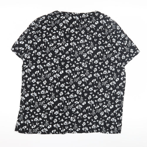 Damart Women's Black Floral V-Neck T-Shirt L