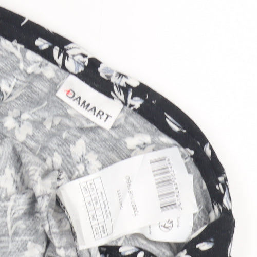 Damart Women's Black Floral V-Neck T-Shirt L
