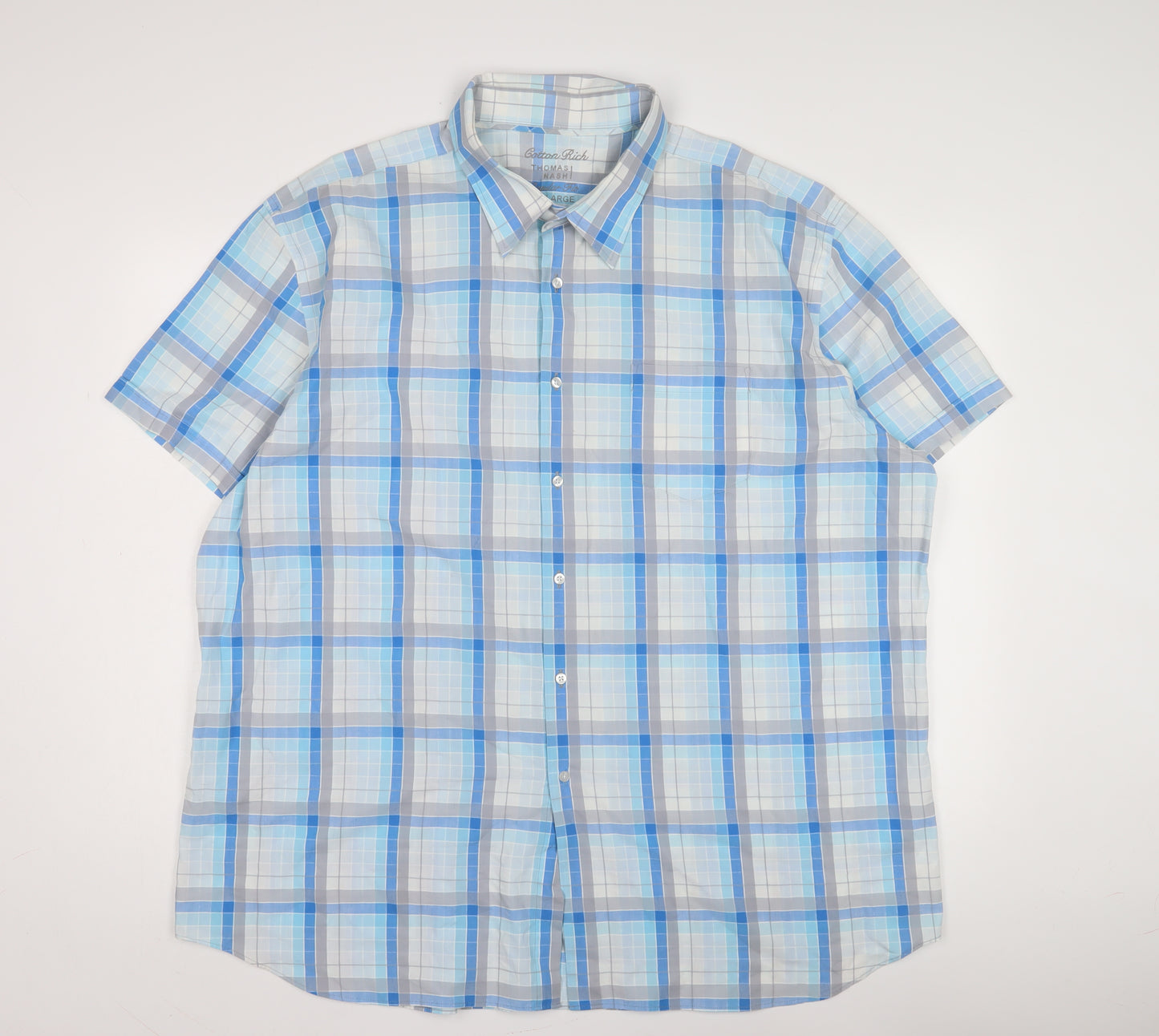 Thomas Nash Men's Blue Plaid Short Sleeve Shirt XXL