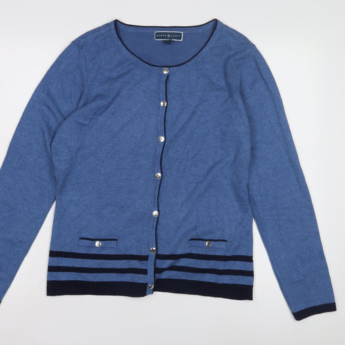 Karen Scott Women's Blue Striped Cardigan L