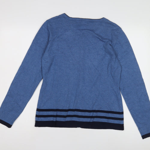 Karen Scott Women's Blue Striped Cardigan L