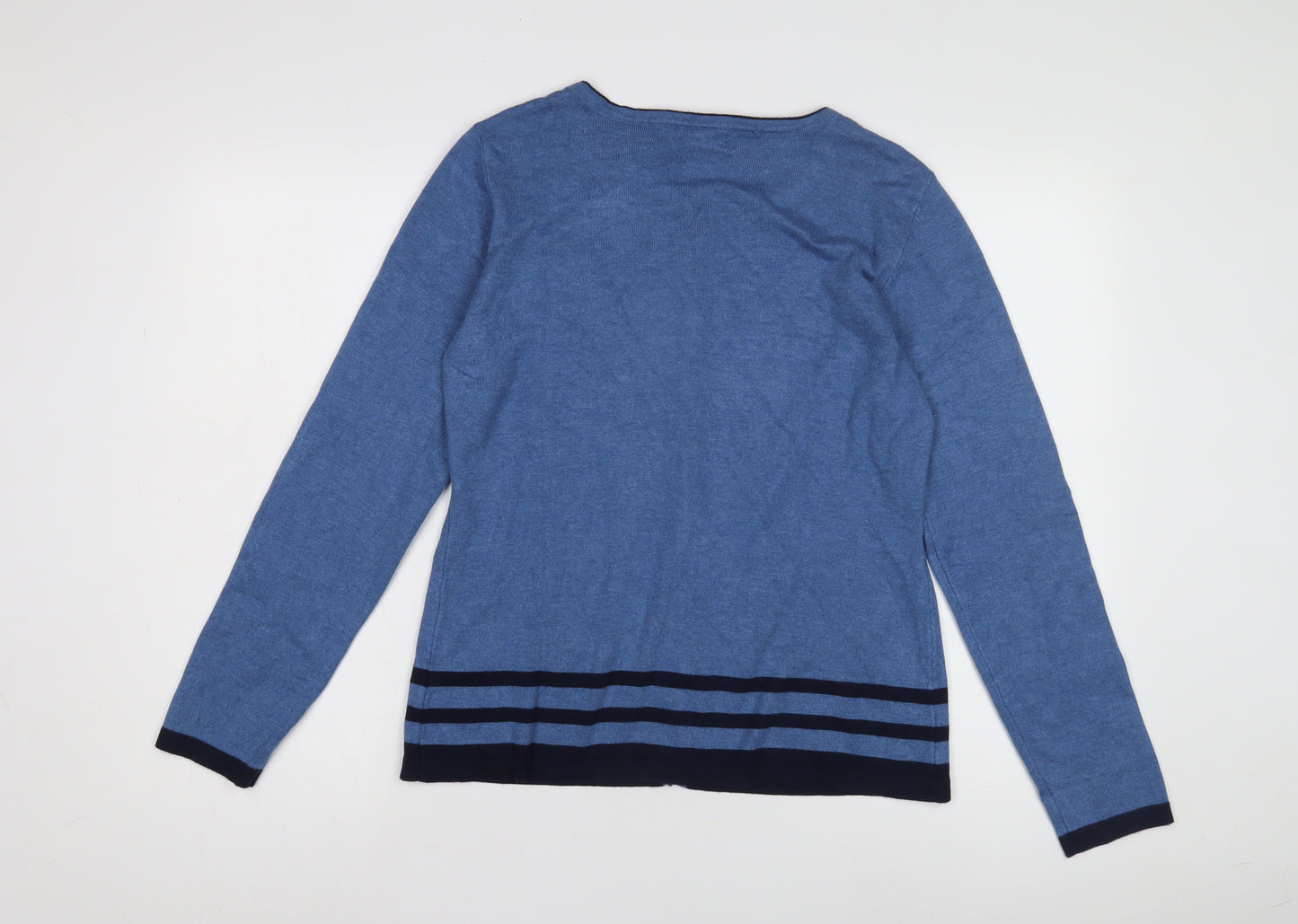 Karen Scott Women's Blue Striped Cardigan L