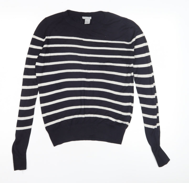 H&M Women's Black Striped Pullover Jumper XS