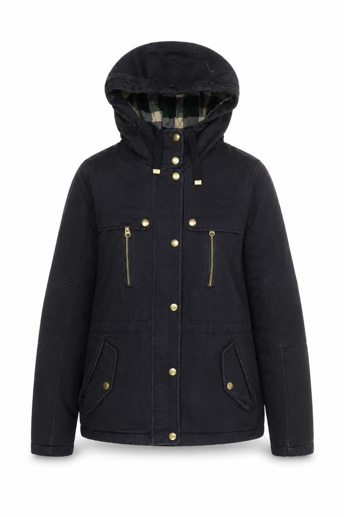 Front view of Topshop Women’s Black Parka Jacket, size UK 8