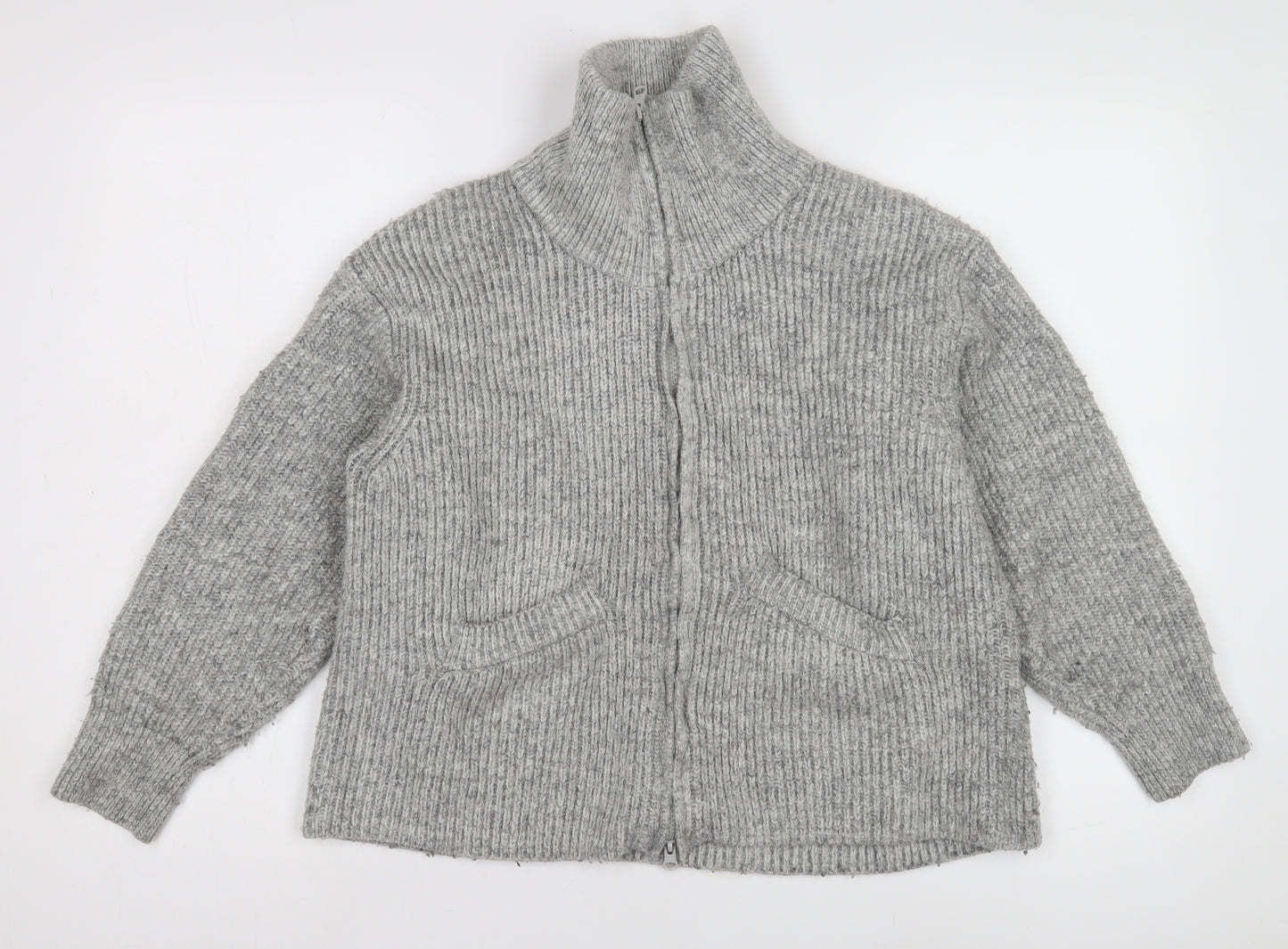 Pull&Bear Women's Grey Full Zip High Neck Jumper XS