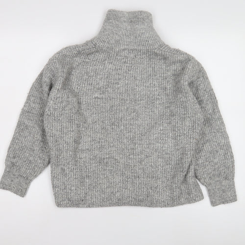 Pull&Bear Women's Grey Full Zip High Neck Jumper XS
