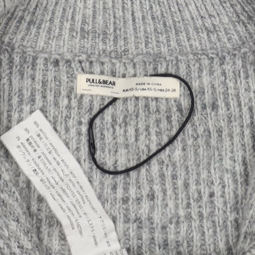 Pull&Bear Women's Grey Full Zip High Neck Jumper XS