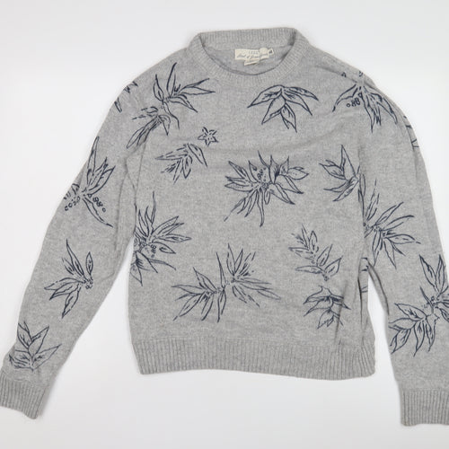 H&M Women's Grey M Floral Jumper - L.O.G.G.