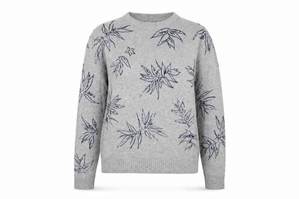 H&M Women's Grey M Floral Jumper - L.O.G.G.