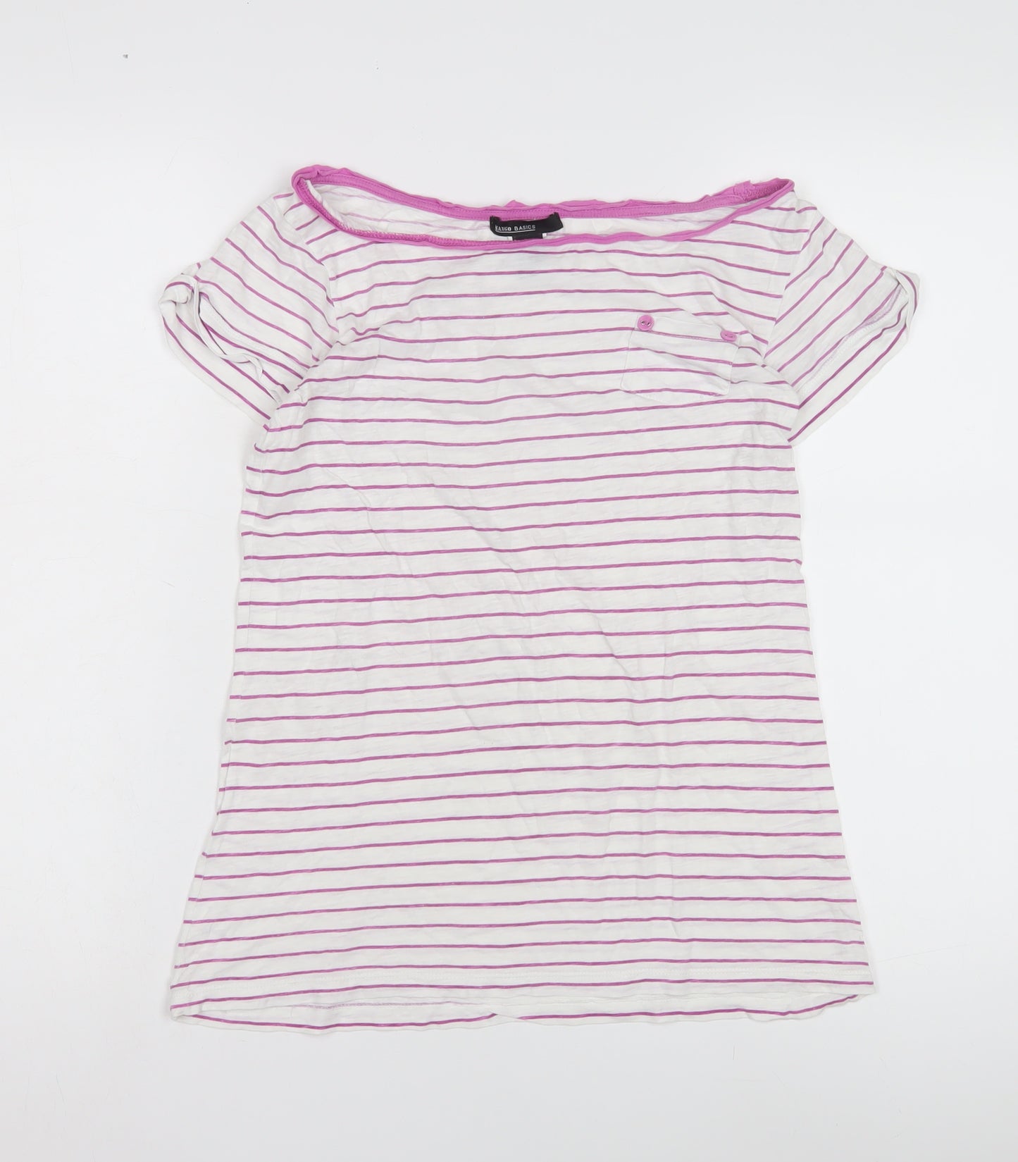 Mango Basics Women's White Pink Striped T-Shirt M