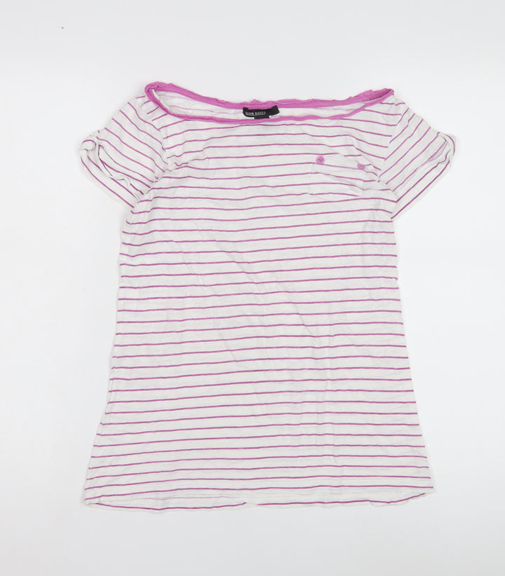 Mango Basics Women's White Pink Striped T-Shirt M