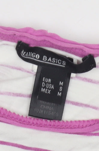 Mango Basics Women's White Pink Striped T-Shirt M