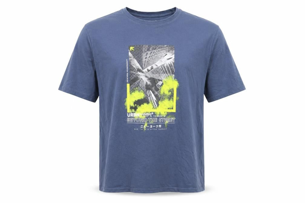 Front view of U.S. Athletic Men's Blue Large Graphic Print T-Shirt
