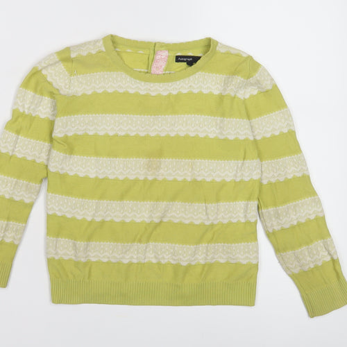 Marks and Spencer Girls Green Striped Jumper 6-7 Yrs