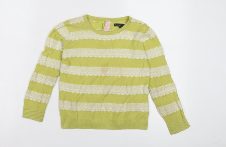 Marks and Spencer Girls Green Striped Jumper 6-7 Yrs