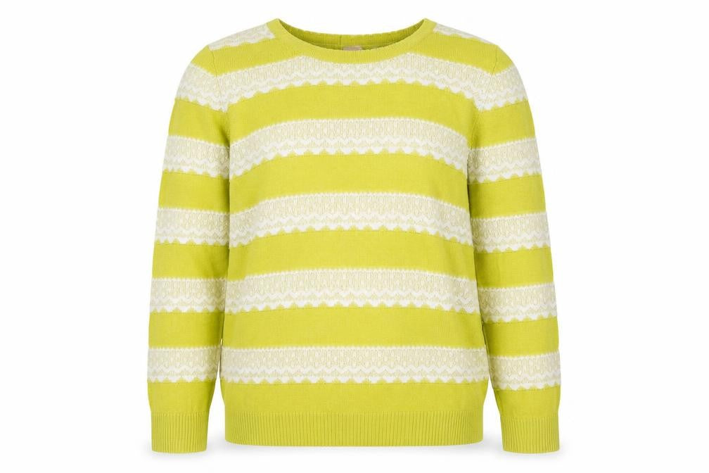 Marks and Spencer Girls Green Striped Jumper 6-7 Yrs