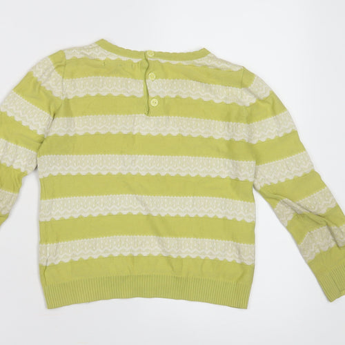 Marks and Spencer Girls Green Striped Jumper 6-7 Yrs