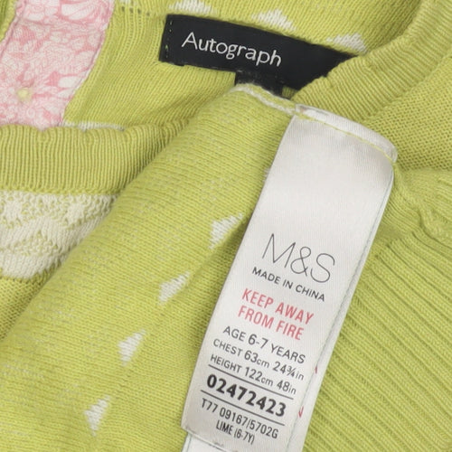 Marks and Spencer Girls Green Striped Jumper 6-7 Yrs