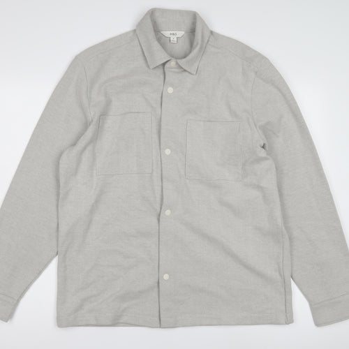Marks and Spencer Mens Grey Button-Up Shirt M