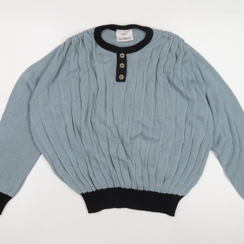 Zio Vincenzo Women's Blue Wool Henley Jumper S