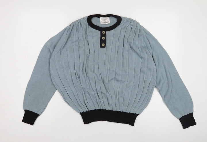 Zio Vincenzo Women's Blue Wool Henley Jumper S