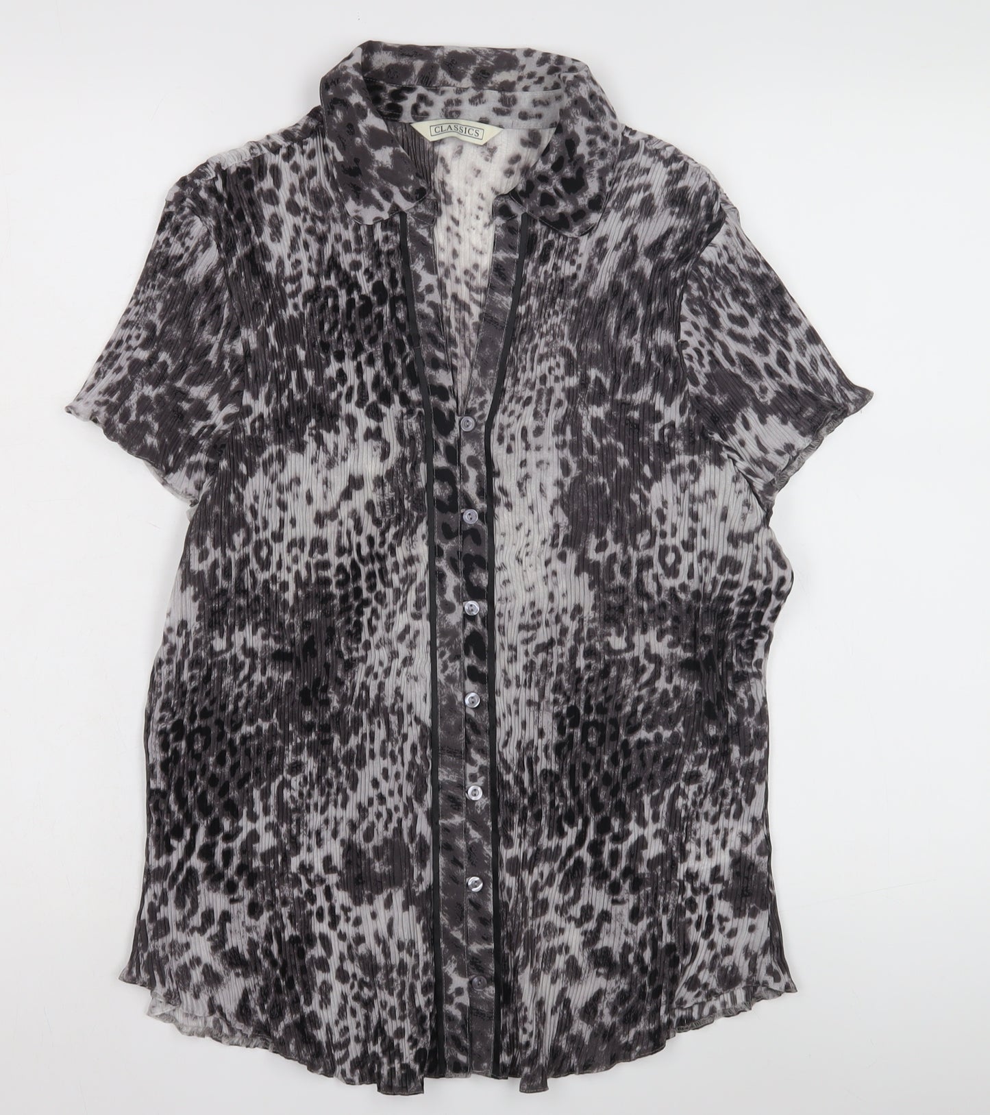 Classics Women's Grey Animal Print Short Sleeve Shirt