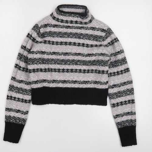 Topshop Women's Black Striped Mock Neck Pullover Jumper, Size 8