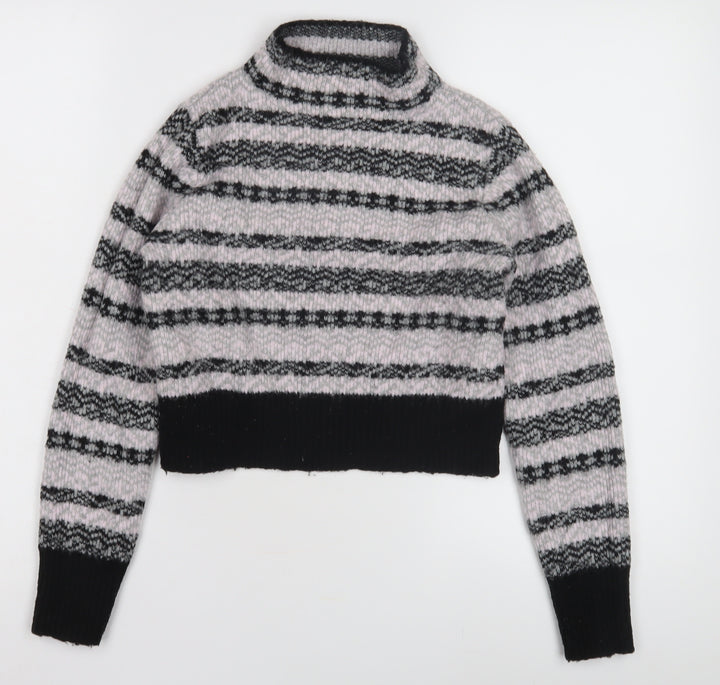 Topshop Women's Black Striped Mock Neck Pullover Jumper, Size 8