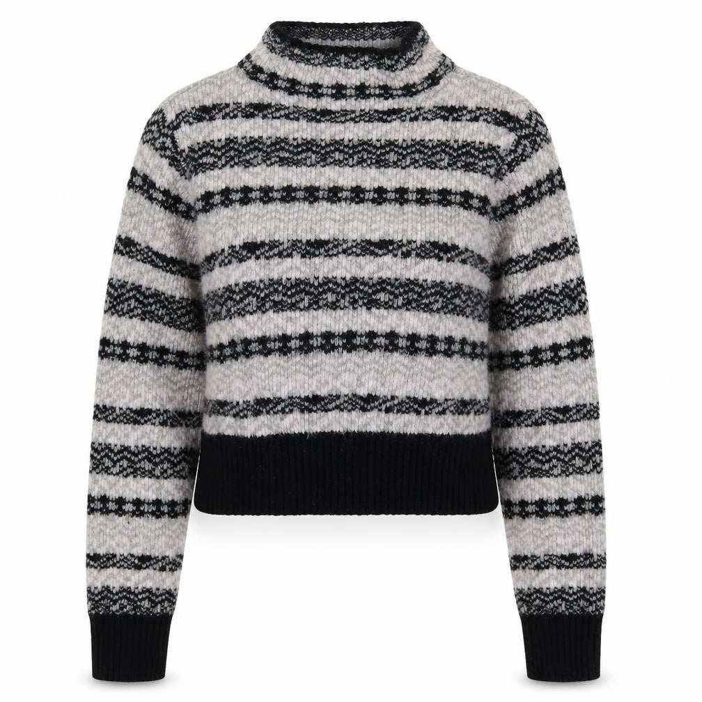 Front view of Topshop Women's Black Striped Mock Neck jumper, size 8