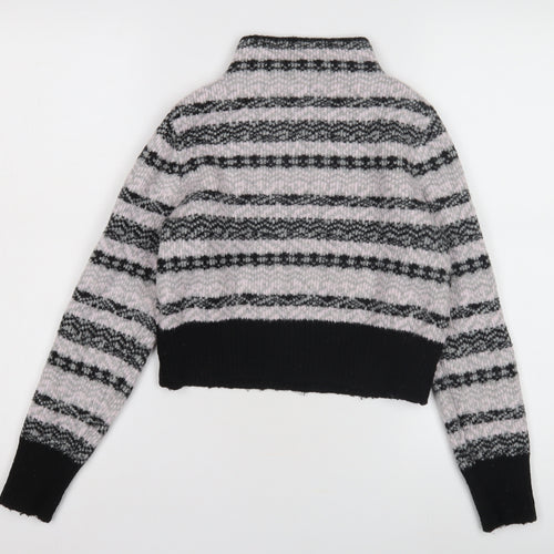 Topshop Women's Black Striped Mock Neck Pullover Jumper, Size 8