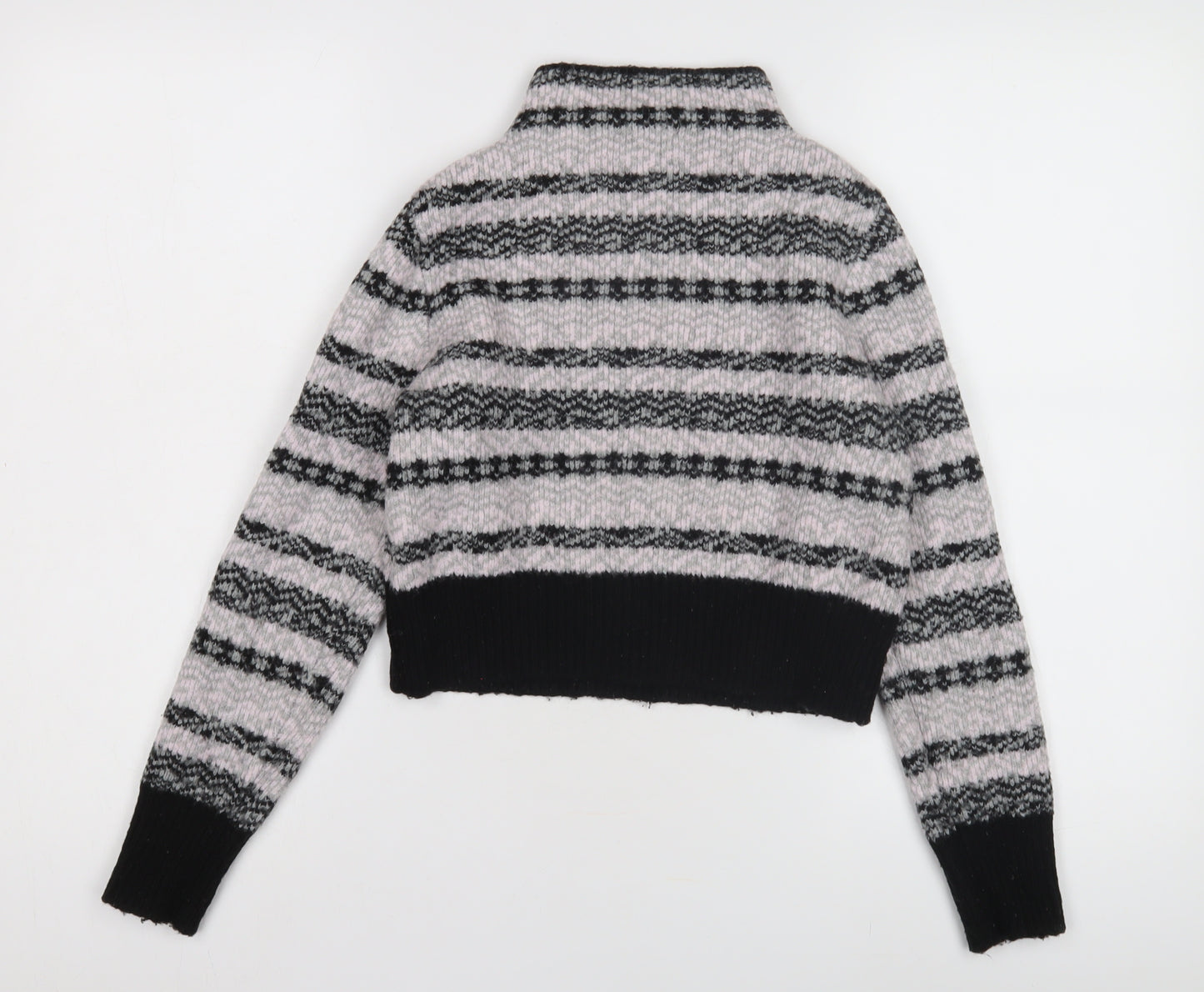 Topshop Women's Black Striped Mock Neck Pullover Jumper, Size 8