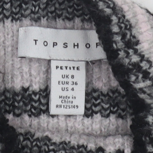 Topshop Women's Black Striped Mock Neck Pullover Jumper, Size 8
