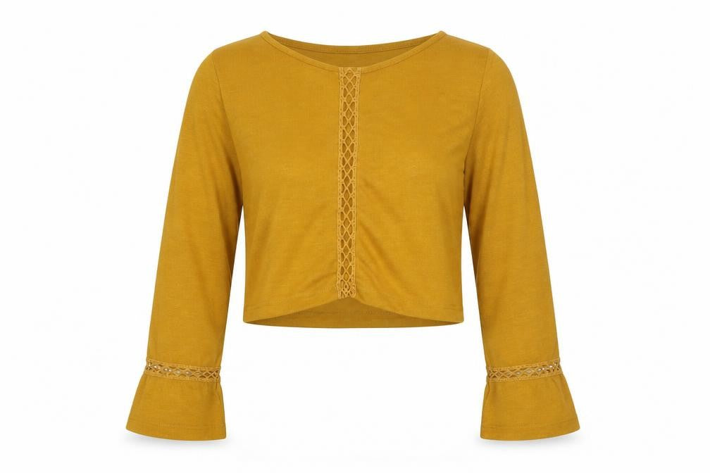 Front view of River Island Women's Yellow Shrug, size 8