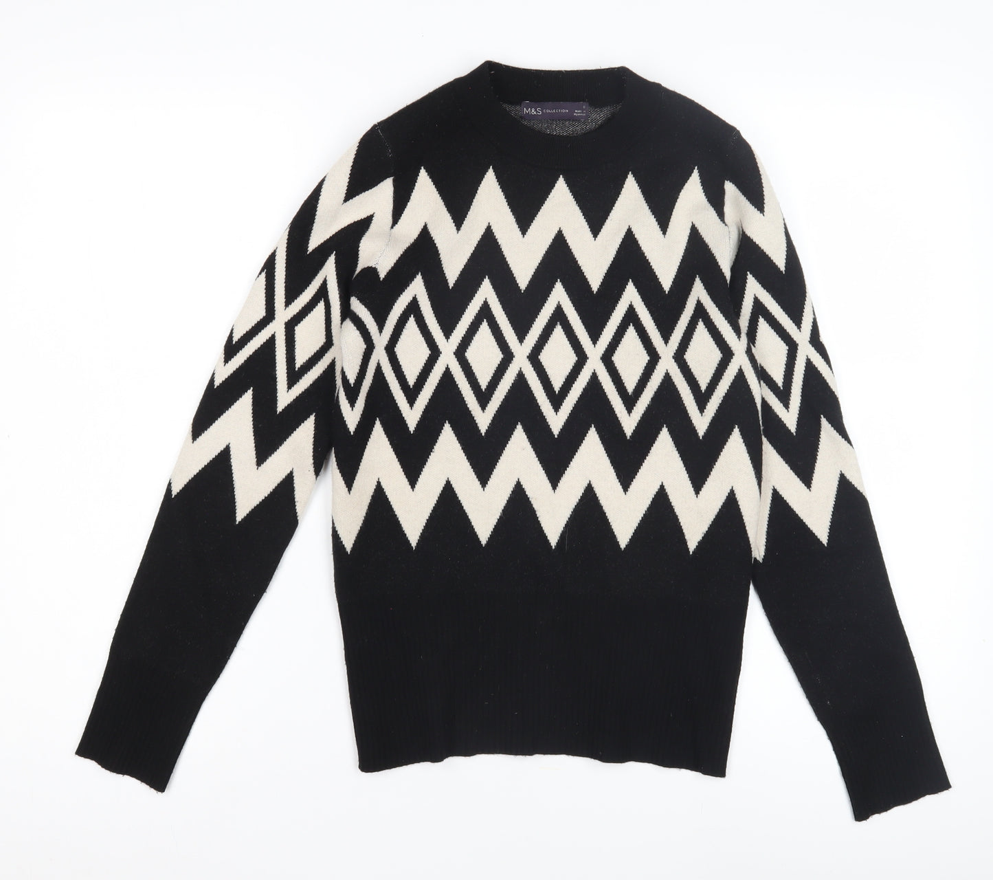 Marks and Spencer Women's Black Argyle Jumper, Size 8