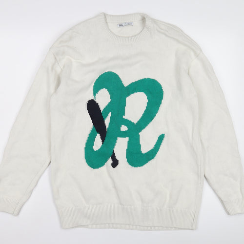 Zara Women's White Cotton Pullover Jumper Size 12