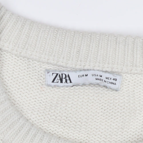Zara Women's White Cotton Pullover Jumper Size 12