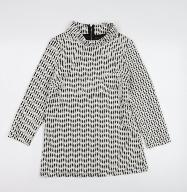 Next Women's Black Houndstooth Long Sleeve Top Size 10