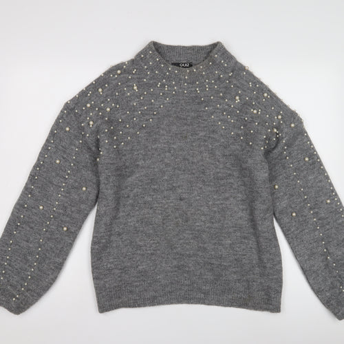 Quiz Women's Grey Beaded Knit Pullover Jumper, Size M