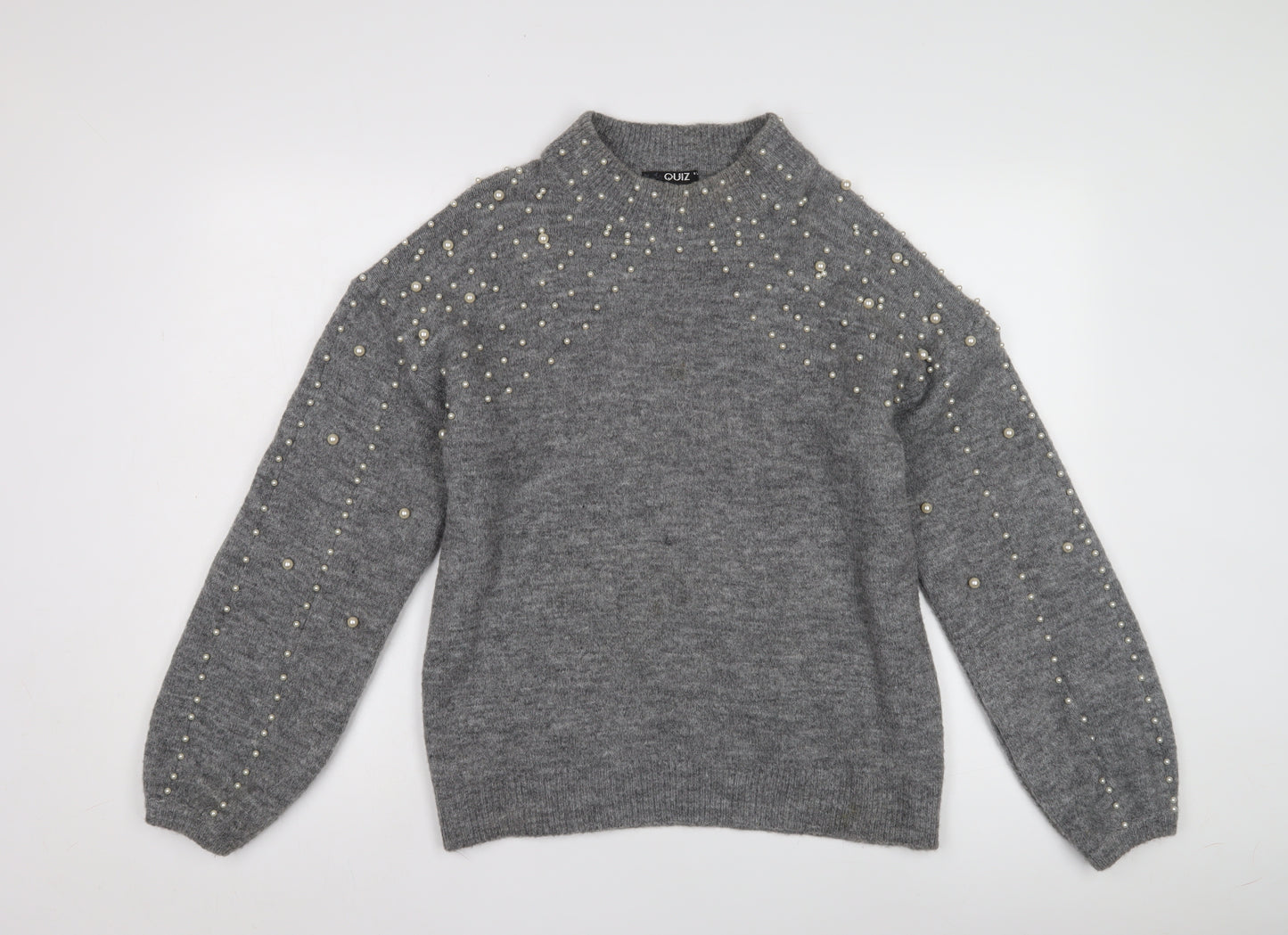 Quiz Women's Grey Beaded Knit Pullover Jumper, Size M