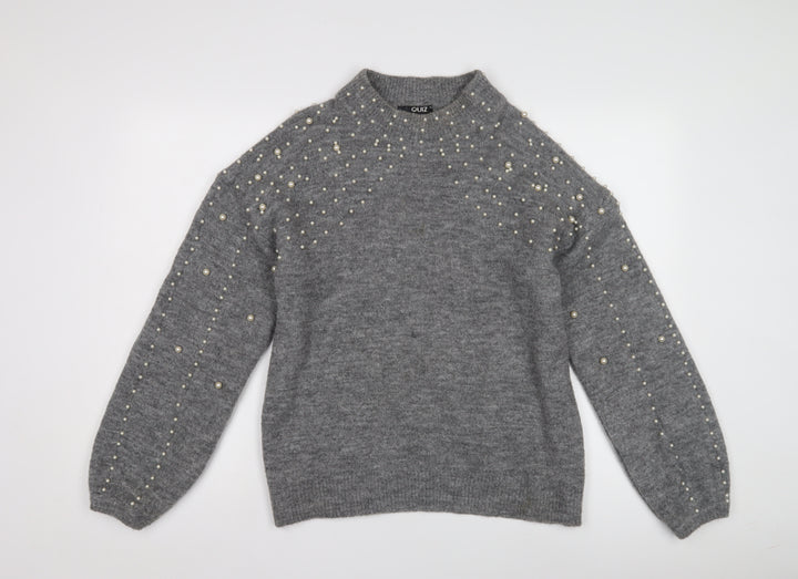 Quiz Women's Grey Beaded Knit Pullover Jumper, Size M